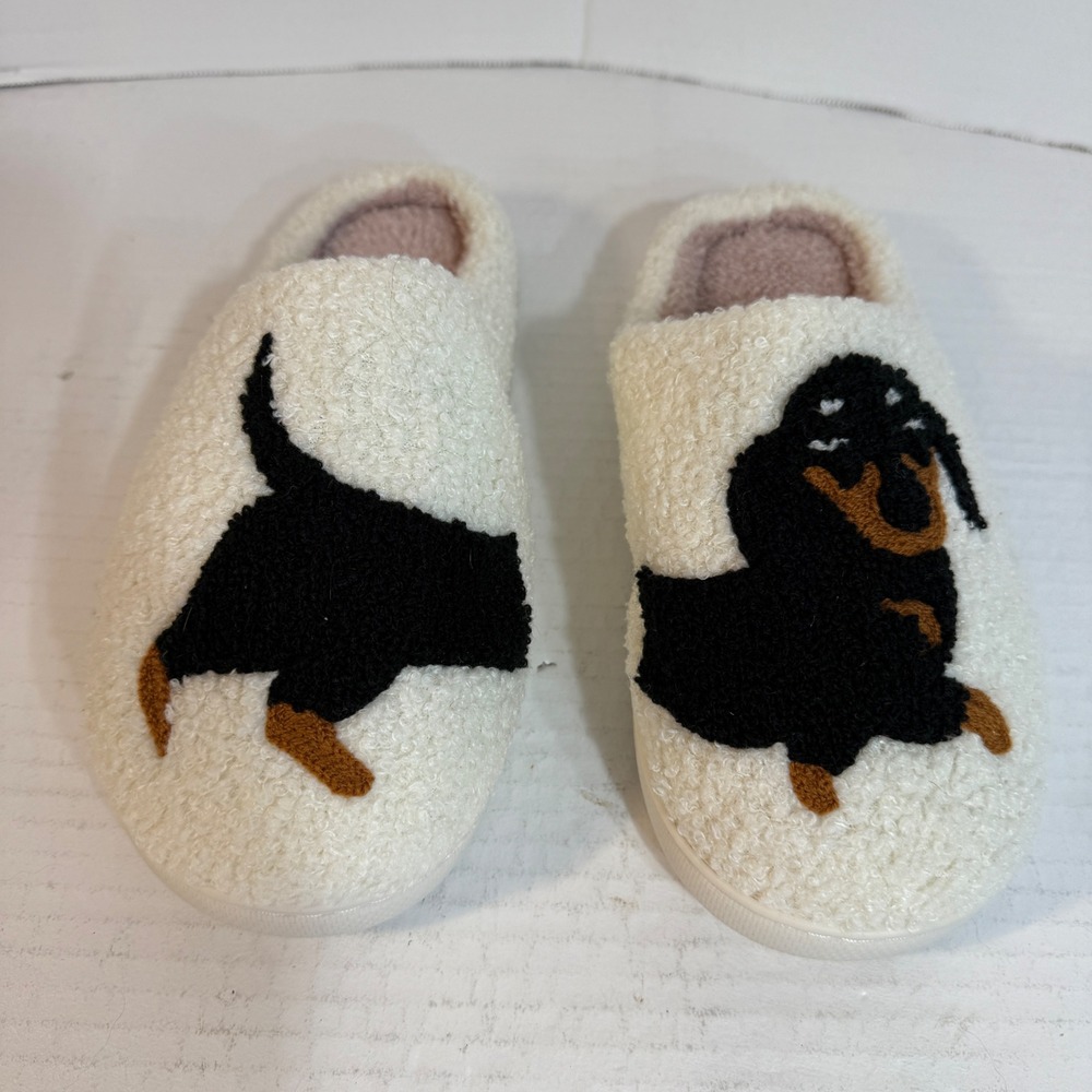 Weiner Dog Slippers Womens‎ 9.5 Dachshund Fuzzy Plush Warm Indoor Shoe shearling